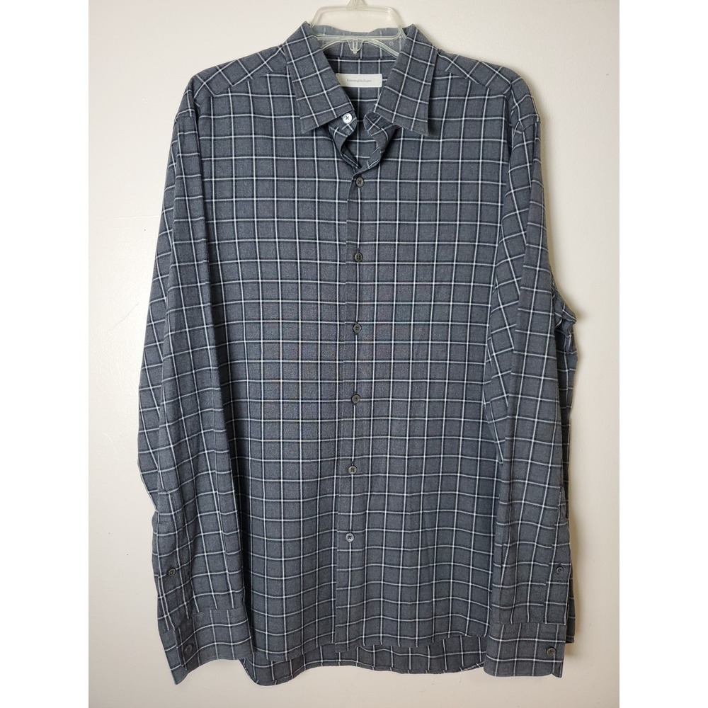 Ermenegildo Zegna Men's Windowpane Plaid Long‎ Sleeve Shirt XL Gray Black Cotton